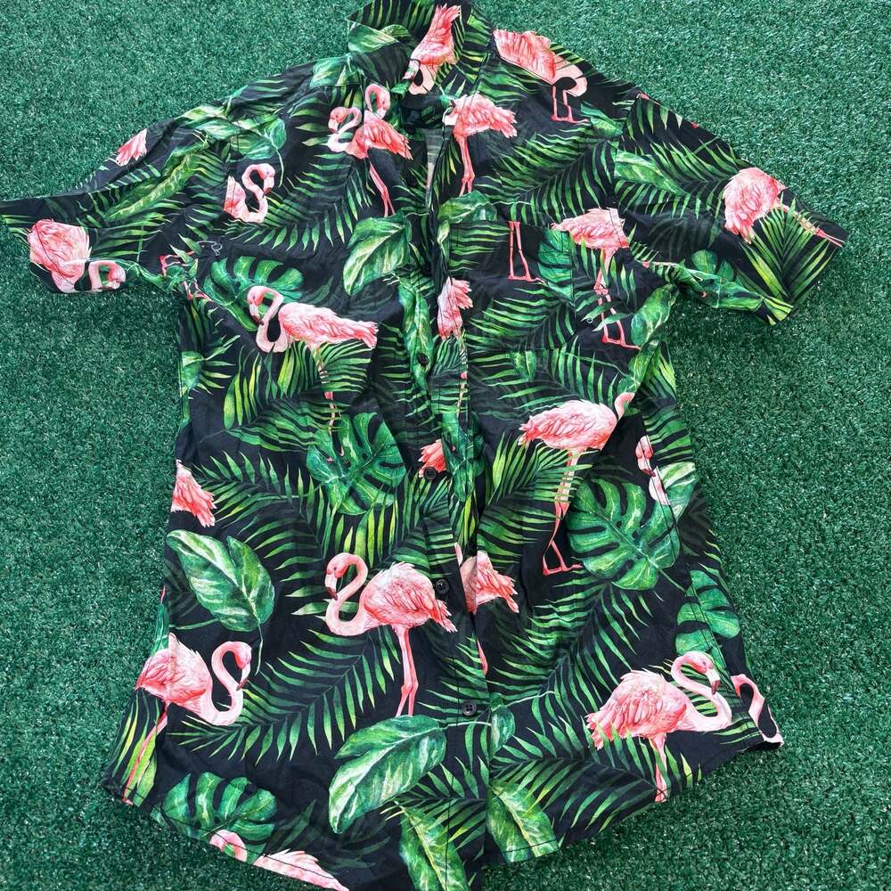 Urban Heritage Men's Short Sleeve Flamingo and Tropical Leaf Print Button-Down S